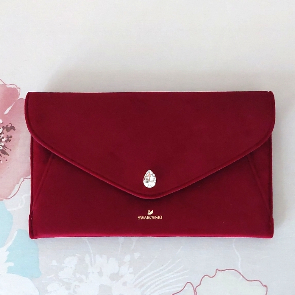 Swarovski cherry red velour clutch bag